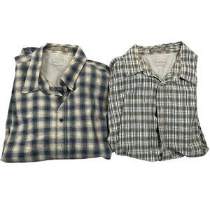 Haggar Mens Plaid Button-Down Shirts 3XLT 100% Cotton Blue & Green Lot Of 2